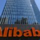 An Alibaba sign is seen outside the company's offices in Beijing