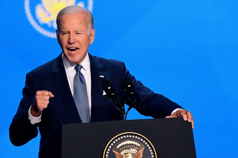 US President Joe Biden speaks during Summit of the Americas in Los Angeles