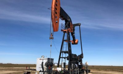 An oil rig is seen in Canada's Saskatchewan province in October 2019