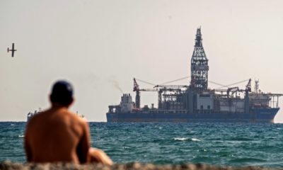 A drilling ship is seen off the Cypriot coastal city of Larnaca