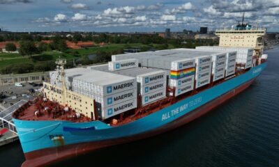 Maersk says the Laura will help reduce its CO2 emissions by 100 tonnes a day, compared to the same vessel running on fuel oil