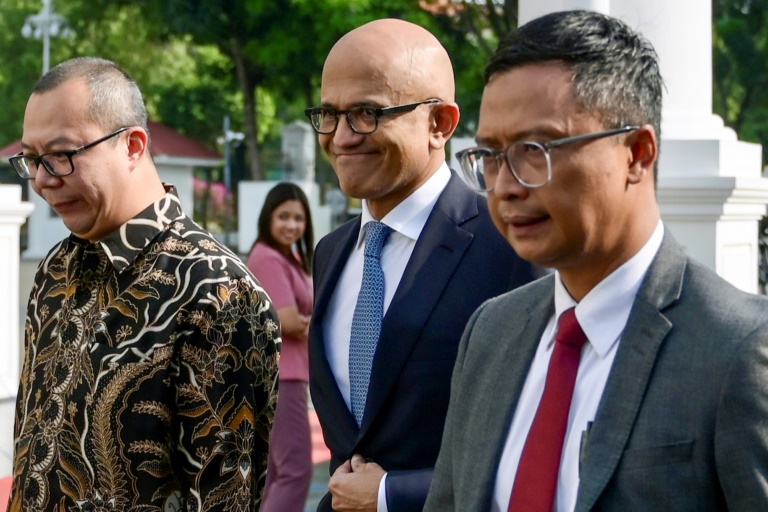 Microsoft CEO Satya Nadella arrives for a meeting with Indonesia's President Joko Widodo